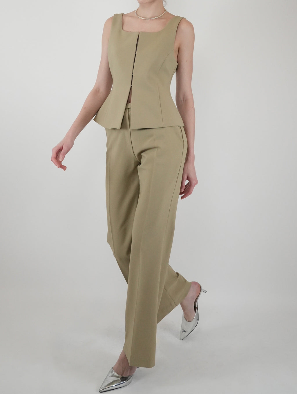 Alex Square Collar Sleeveless Vest Set