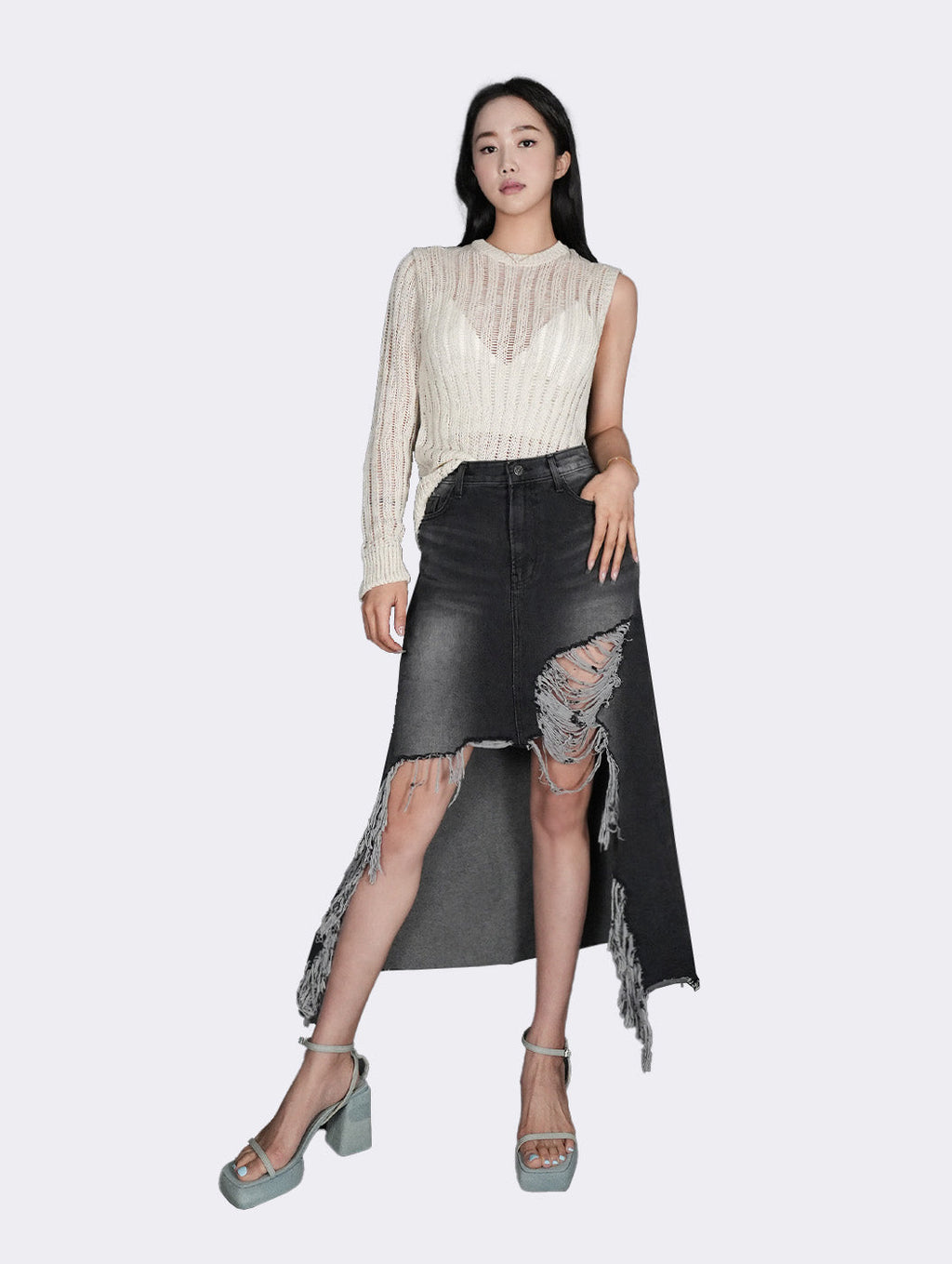 Celia Destroyed Denim Skirt