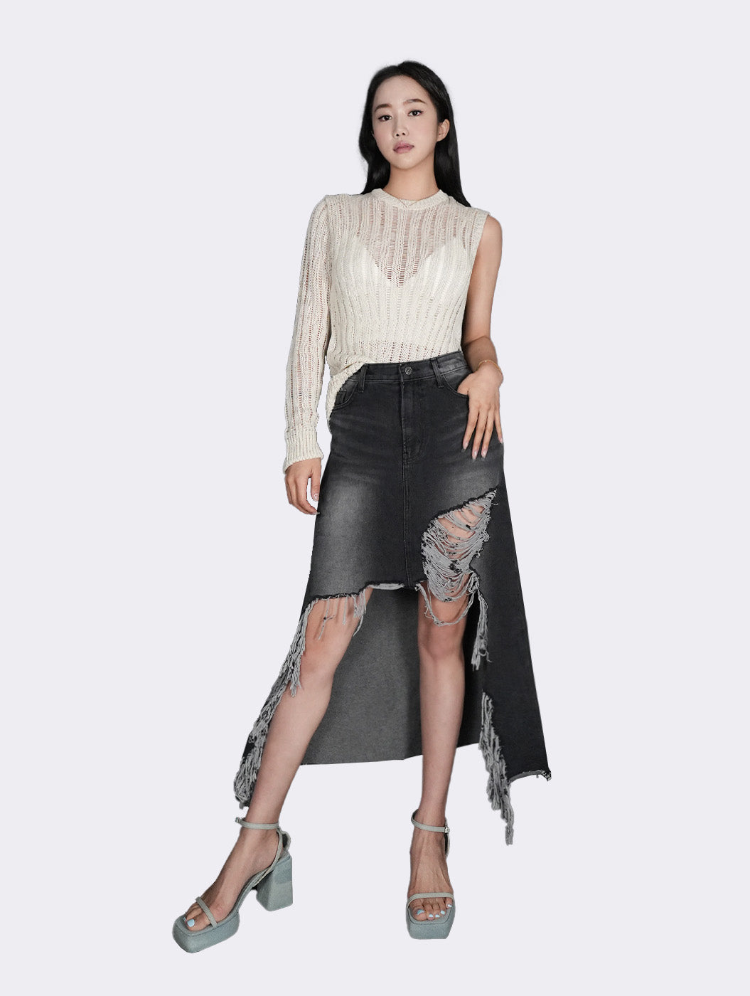 Celia Destroyed Denim Skirt