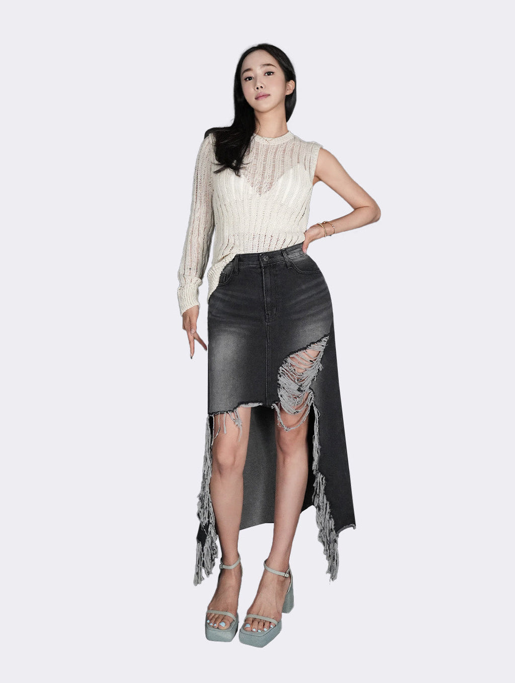 Celia Destroyed Denim Skirt