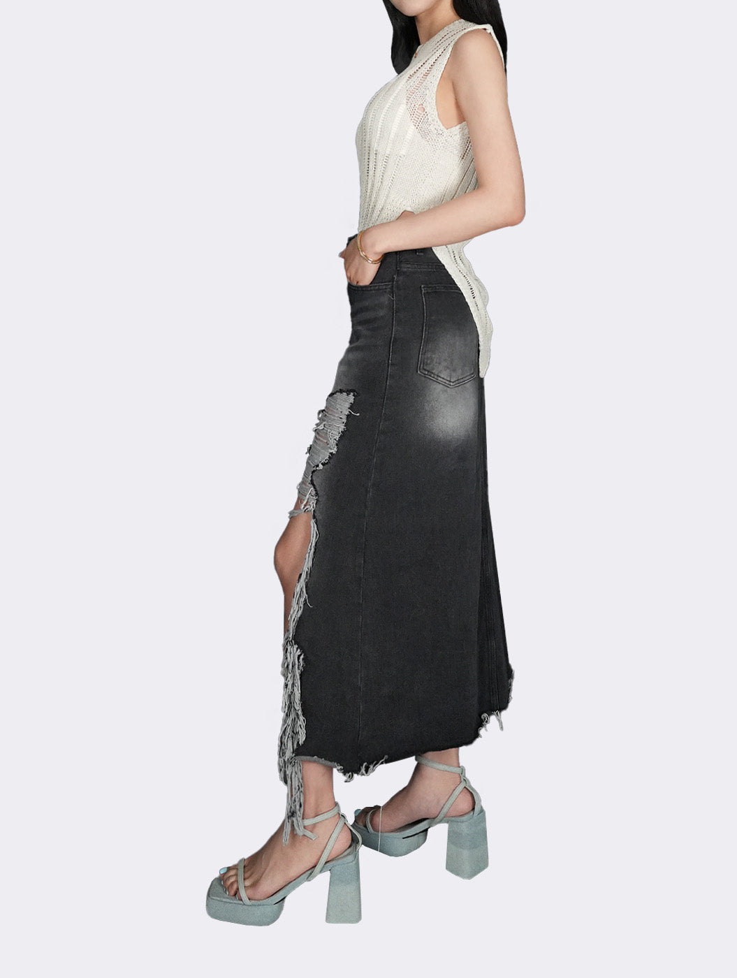 Celia Destroyed Denim Skirt